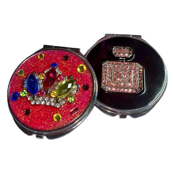 Betsey Johnson Other - Betsey Johnson Set of 2 Compact Mirrors Multi Stone Pink Crown Glitter & Perfume